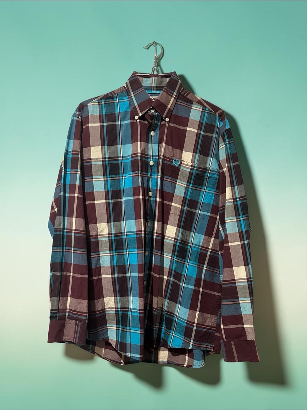 Cinch Men’s Burgundy and Blue Plaid Button-Down Shirt